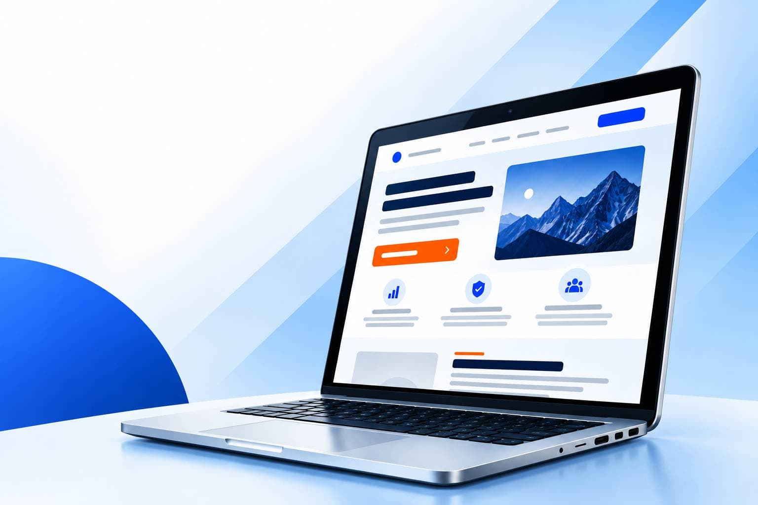 Notebook exibindo uma landing page com botão de chamada para ação e seções de conteúdo.